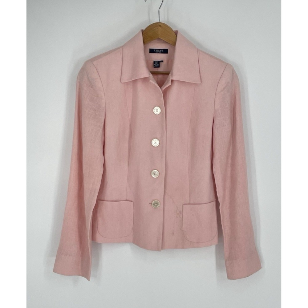 Chaps‎ 100% linen twill blazer jacket Size 4 pink lined single breasted